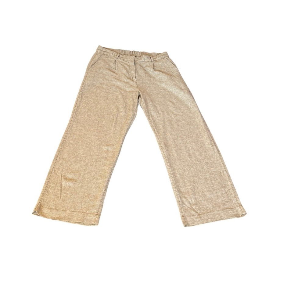 Old Navy Women Tan Linen Rayon Blend Wide Leg Pants Elastic Back L Full Length